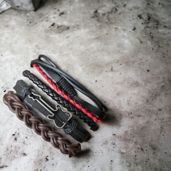 Unisex Leather Bracelet 4 Piece Set - Picture 5 of 9